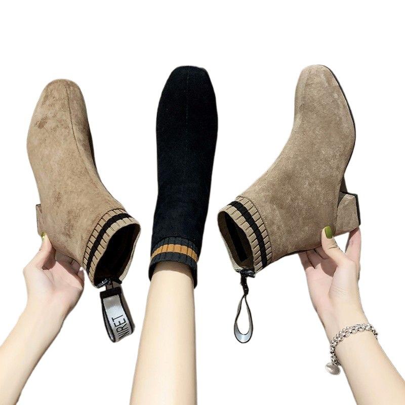 Small short boots women's 2025 new autumn versatile large size Korean version retro simple thick heel high heel Internet celebrity thin boots tide