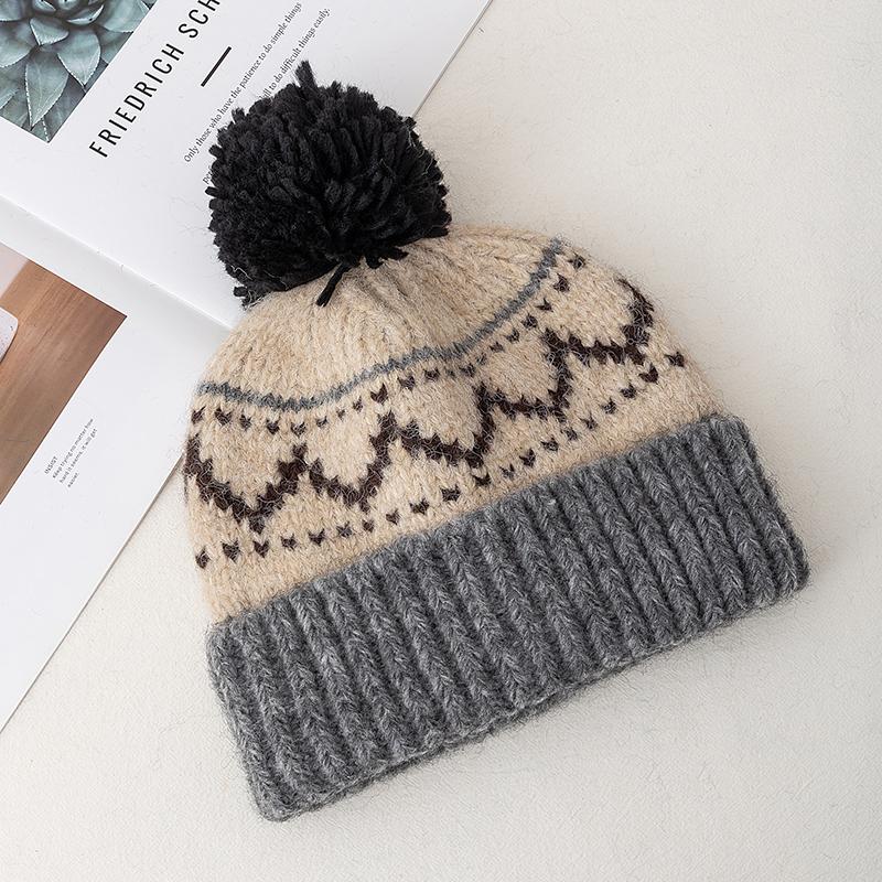 

Жіноча зимова шапка з помпонами, модна в язана шапка-біні з хутром для жінок, зимова модна шапка 56cm-60cm сірий