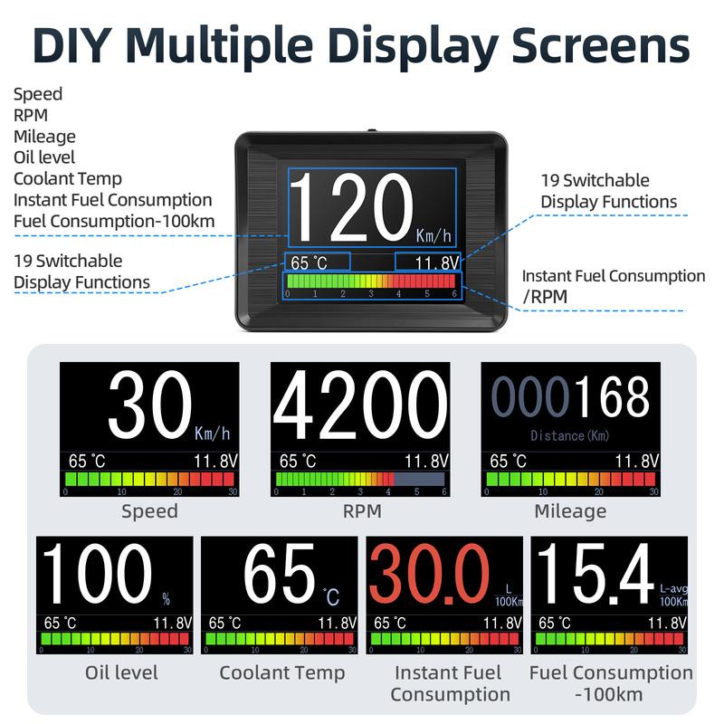 A203 OBD2 On-board Computer Car Head Up Display HUD Digital Speedometer Trip Display Speed Fuel Consumption Temp Gauge Alarm