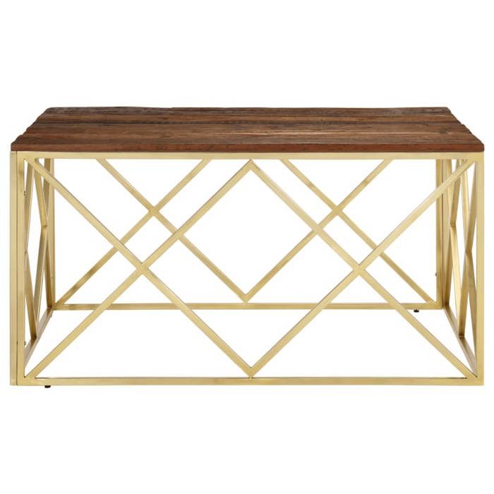 VidaXL Coffee Table Golden Stainless Steel and Solid Larch Wood 349982