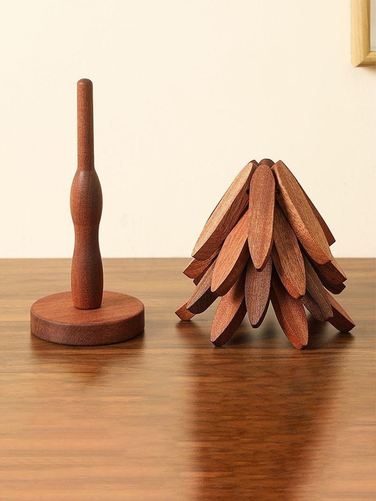 Set of Solid Wood Insulation Mat,Heat-resistant Table Mat,Household Heat-resistant Mat,Highquality Cup Holder Natural Foldable