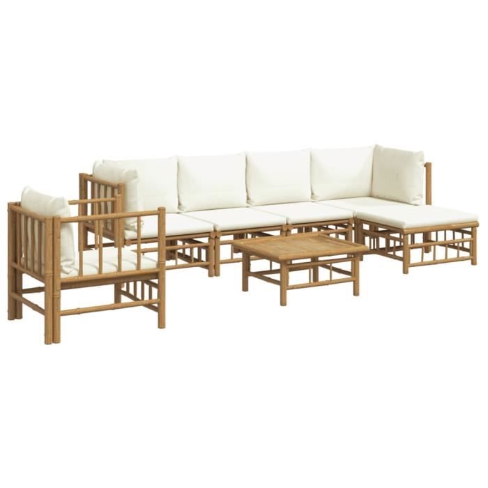 VidaXL Salon de jardin 7 pcs avec coussins blanc crème bambou 3155181