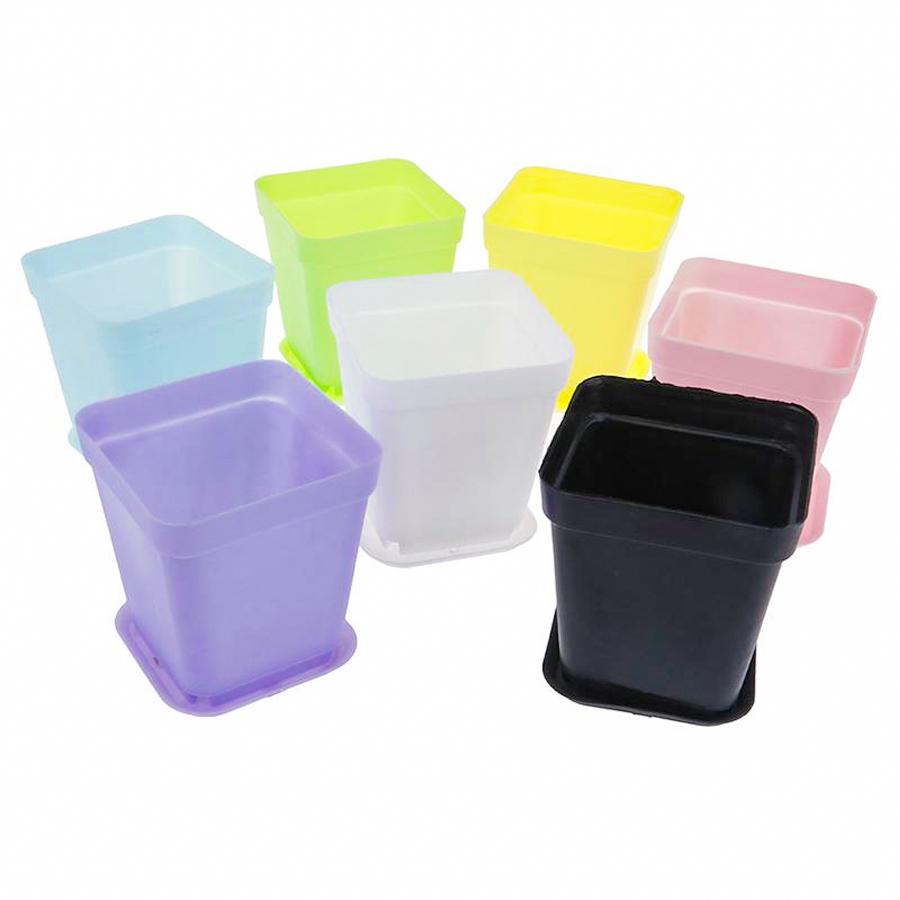 12/24pcs Colorful Square Flower Pot with Tray Flower Beds Garden Nurseries Plastic Flowerpot for Office Indoor Outdoor Decor XJM