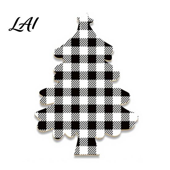 Christmas Tree Decorations Wooden Tabletop Decor Plaid Polka Dots Xmas Wood Signs Red Traditional Festive Ornaments Black Green Desktop Centerpieces