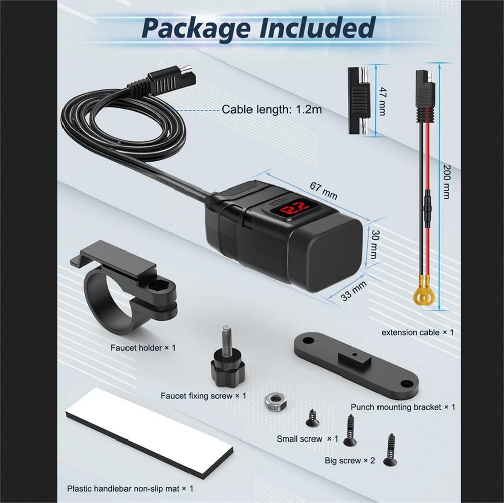 

Dual Fast Charging Motorcycle USB Charger 30W USB-C PD and 18W USB-A Quick Charge 3.0