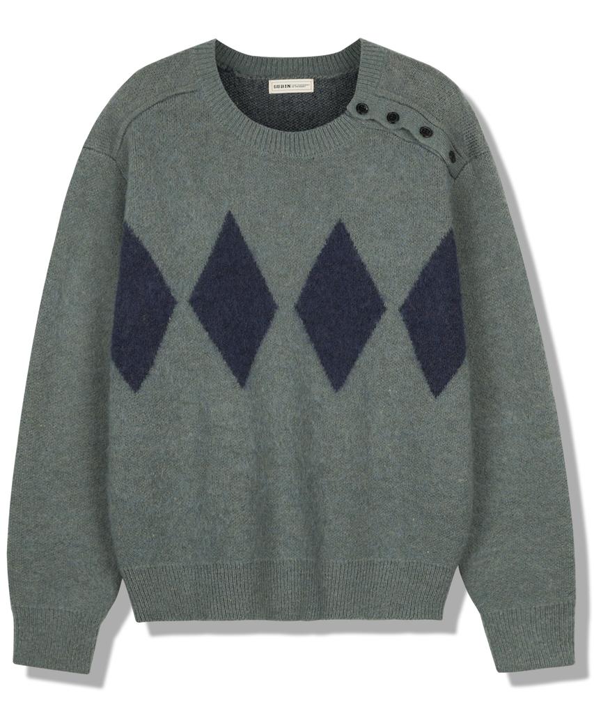 GUBIN Argyle Pattern Henley Neck Knit