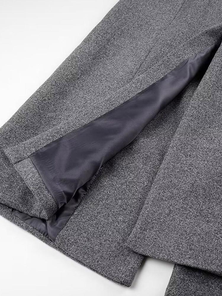 Palton Lung din Lână Artificială pentru Femei Palton cu Gât în V și Dublu Piept pentru Femei Palton Lung Gri pentru Femei, Rezistent la Vânt și Călduros Stil Clasic Minimalist