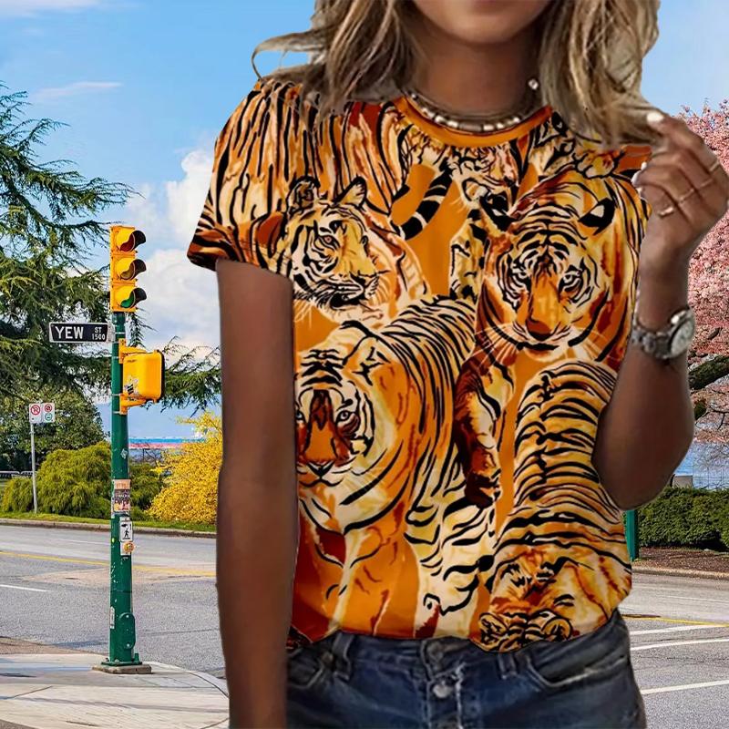 

Модная женская футболка с принтом «Як Буква Тигр», забавная повседневная футболка с круглым вырезом и короткими рукавами, летняя женская футболка 8XL жёлтый