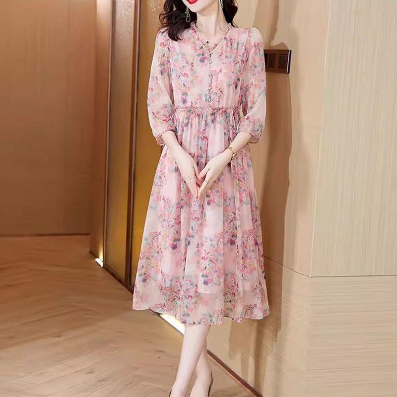 Elegant Wide-Waisted Floral Dress for Women - Slimming Summer 2026 Tummy-Concealing Skirt