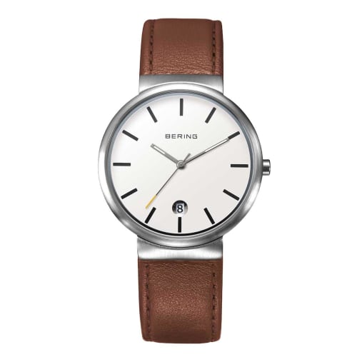 

Bering Classic Scandinavian Stitched Calf Leather Watch for Men and Women, 11035-500-J, Officially Imported