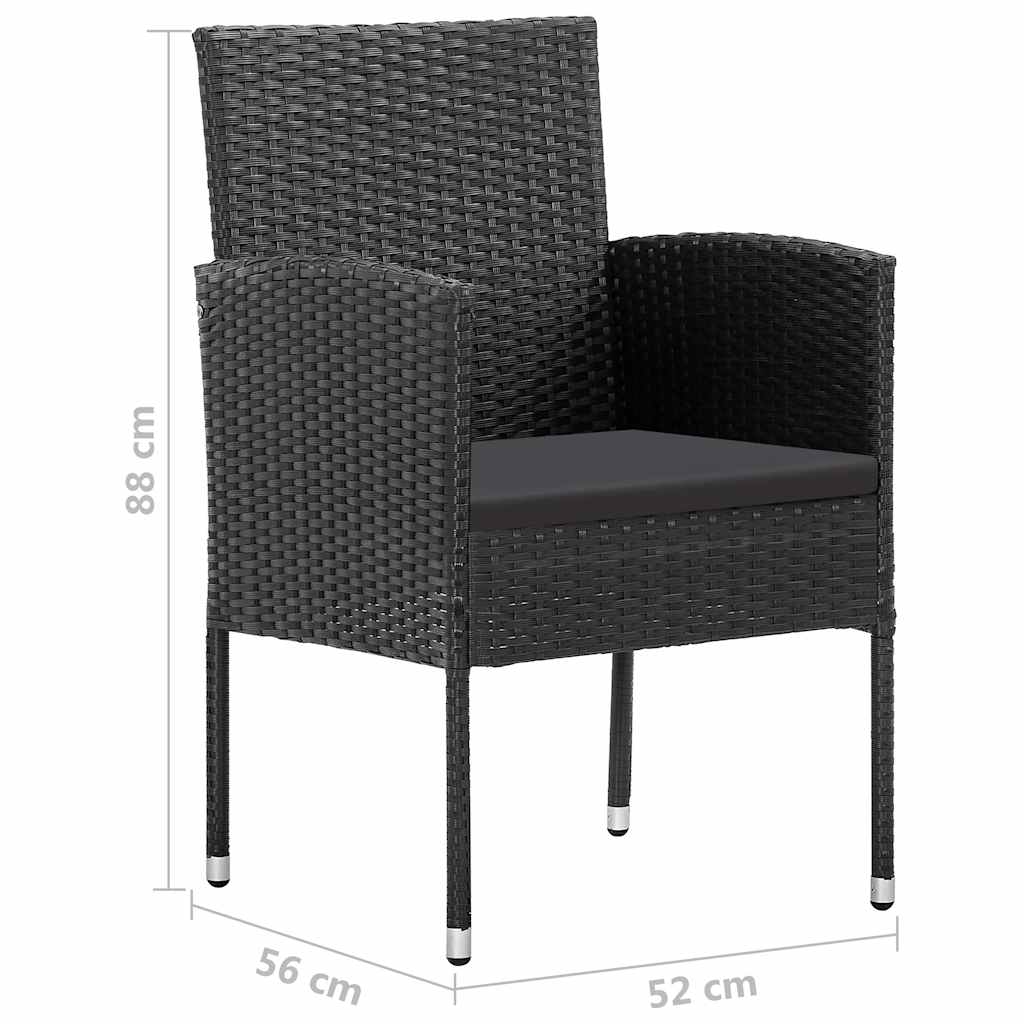 Garden Chairs with Cushions in Black 4 pcs. Black Poly Rattan