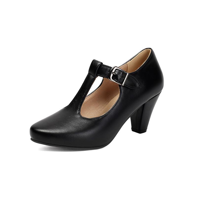

Women s high-heeled single shoes spring and summer new thick-heeled large-size solid-color four-season shoes 45