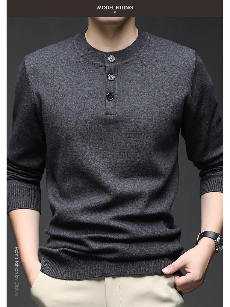 Douyin Herrstickad Rundhalsad Långärmad Knäppning Tröja