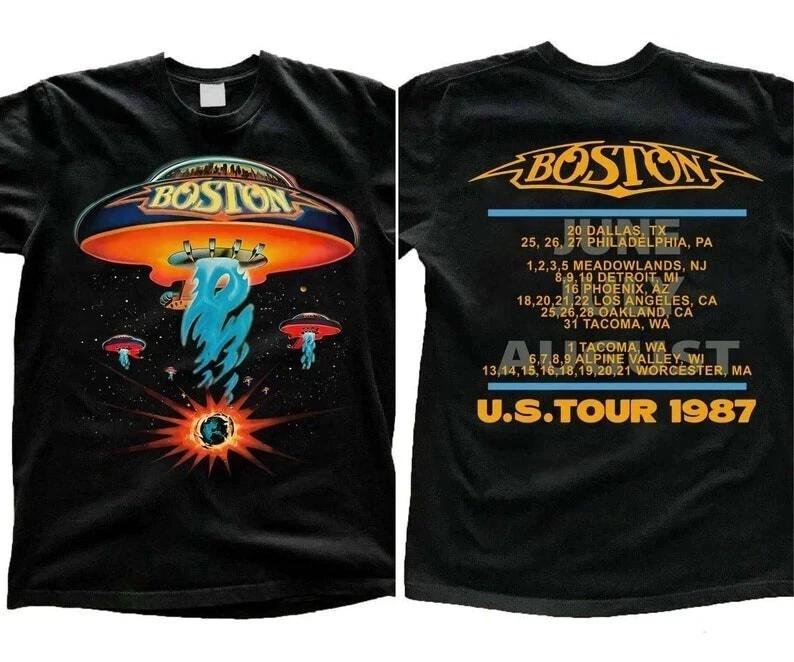 100% COTTON UNISEX TOPS TEE Vintage Style Boston Rock Band Concert Tour 1987 T-Shirt Boston Tour Shirt