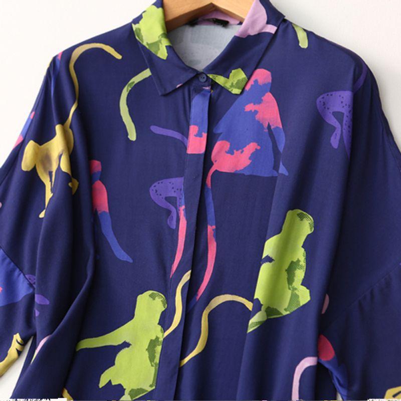 Foreign Trade Export Print Loose Cotton Silk Dress Summer Thin Short Sleeve Artificial Cotton Shirt Dress Plus Size Women Clothing