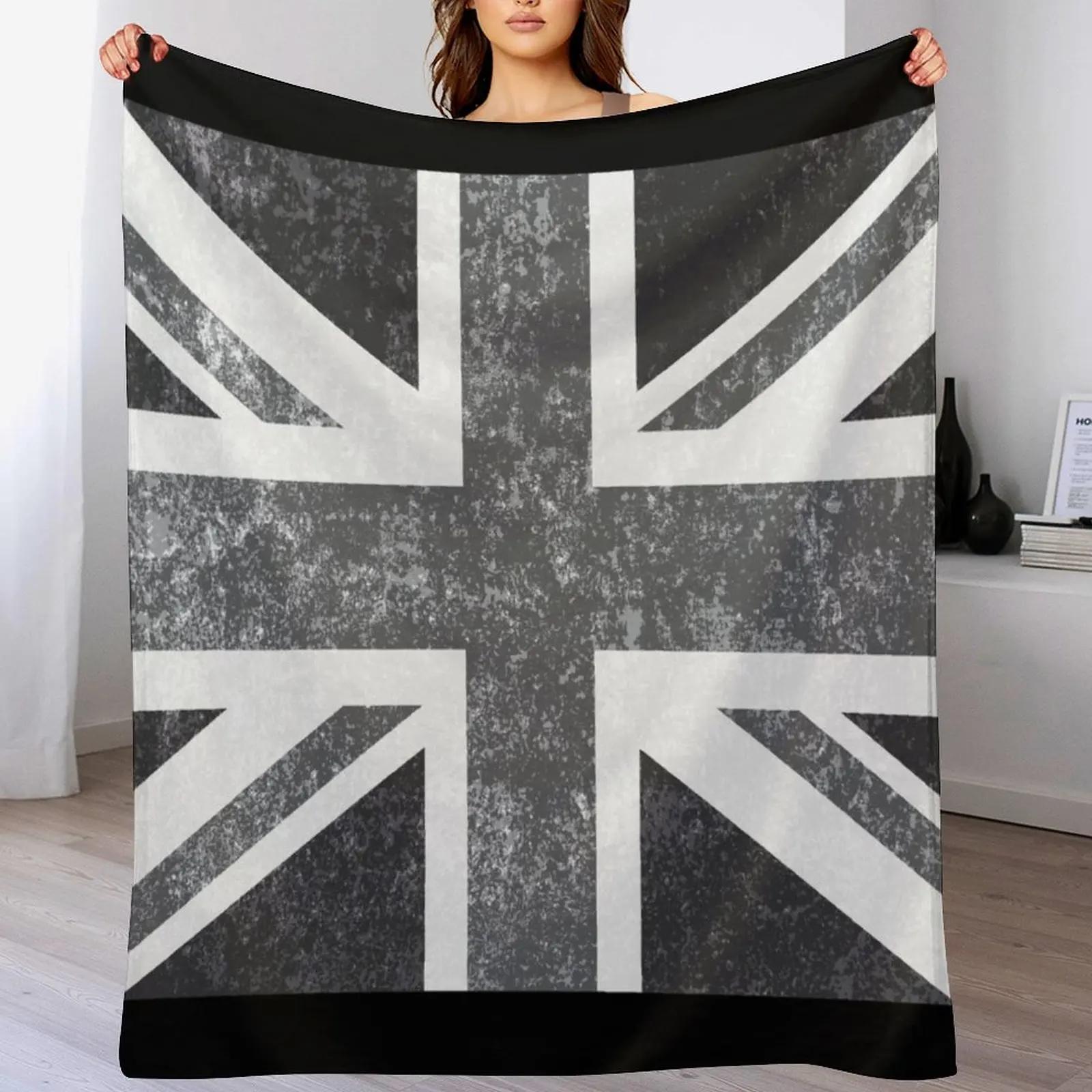 Union Jack Vintage Grayscale United Kingdom Flag Throw Blanket Color Fast Cozy Throw Blanket 102x76cm(40x30in)