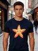 Male Cotton Short Sleeve T Shirt Happy Starfish Ocean Animal Print Loose Crew Neck Trendy Casual Summer Tees For Young Adult Unisex