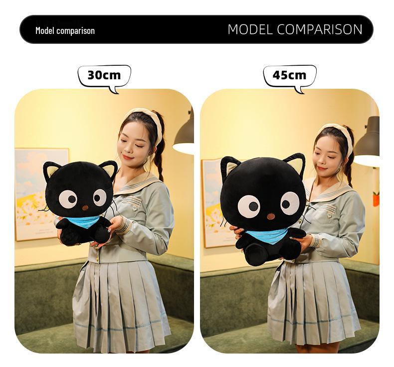 Adorable Dazed Black Cat Plush Toy with Scarf - Perfect Birthday Gift for Children