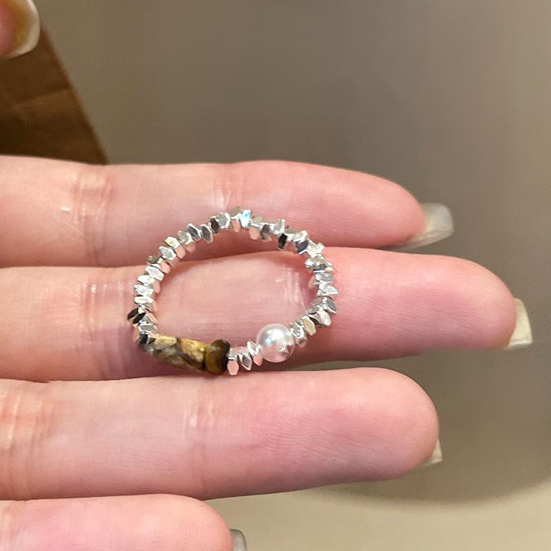 Maillard Vintage Geometric Flower Tiger's Eye Open Ring Simple Index Finger Ring Jewelry