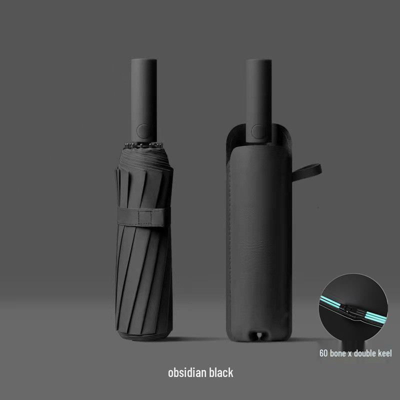 

Автоматический складной зонт с 60 спицами и двойным куполом: Черный солнцезащитный козырек и защита от дождя, двойного назначения для защиты от УФ-лучей или для бизнес-рекламы.