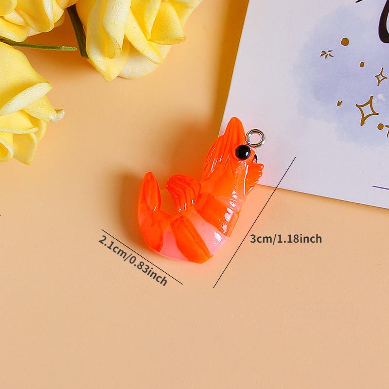 6 Pièces Pendentifs Mignons Design 3D Simulation Homard Crevette Résine Breloques Acrylique Dessin Animé Nourriture Animal pour Fabrication de Bijoux Collier