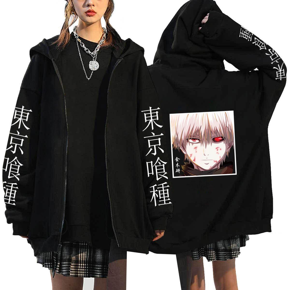 

Японское аниме Kaneki Ken Tokyo Ghoul Zipper Hoodies Men Kawaii Manga Graphic Cartoon Jackets Streetwear Sweatshirts Unisex Hooded Coats Tops XL