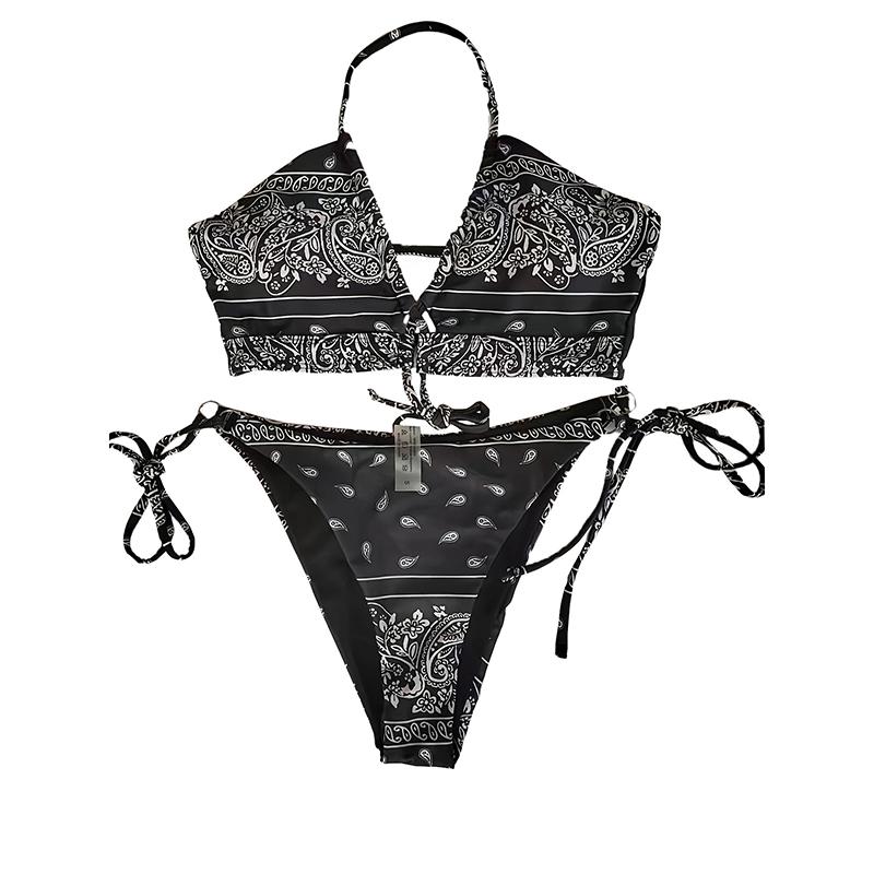 Floral Print Bikini Set Low Waiist Swimsuit Sexy Bathsuit Women's Two Piece Suits High Cut Bathwear Bandage Biquinis