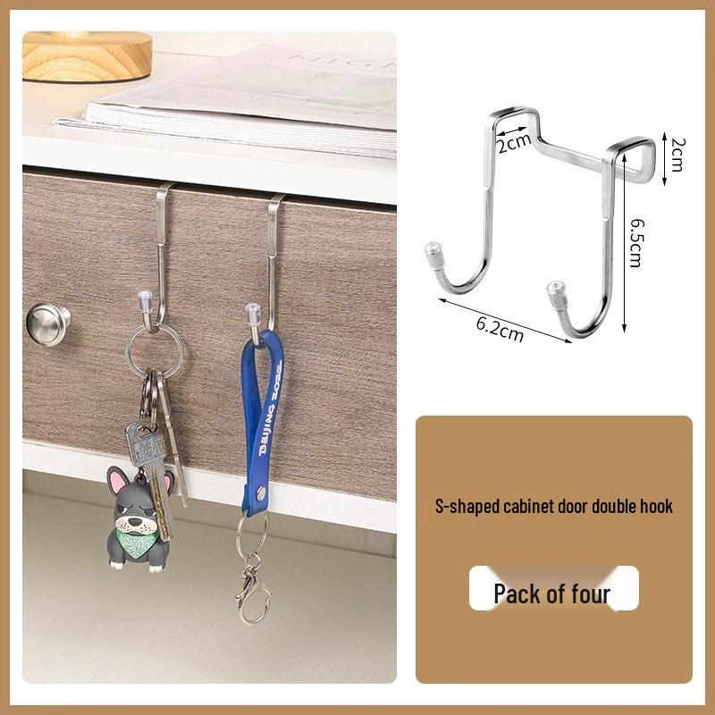 Stainless Steel S-Shaped Double Hooks - No-Punch Installation for Kitchen, Wardrobe, and Dorm Use, Strong Load-Bearing.
