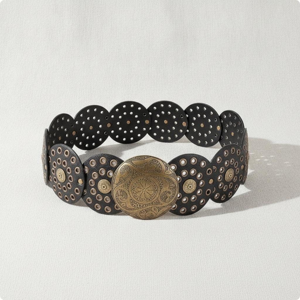 Faux Leather Belt Grunge with Ornamental Buckle Goth for Festivals