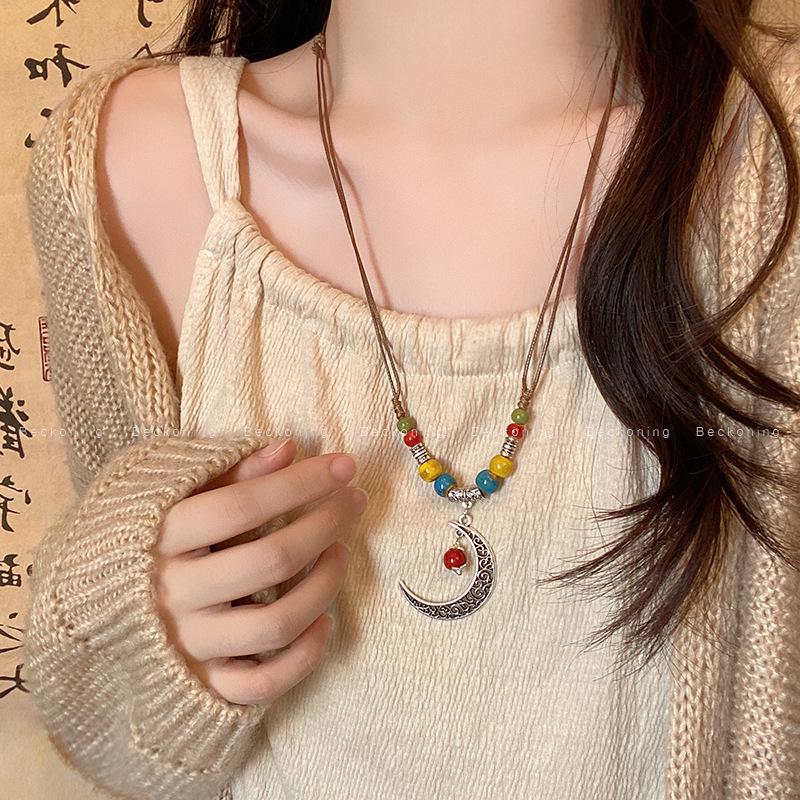 Bohemian Ceramic Necklace: Vintage Ethnic Long Sweater Chain & Zen Choker