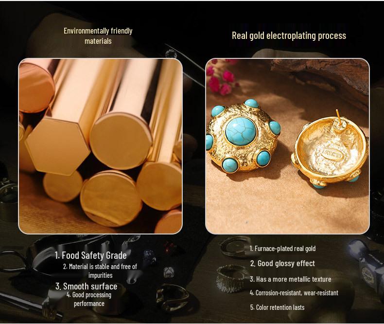 Exquisite Vintage 925 Silver Geometric Turquoise Stud Earrings for Women
