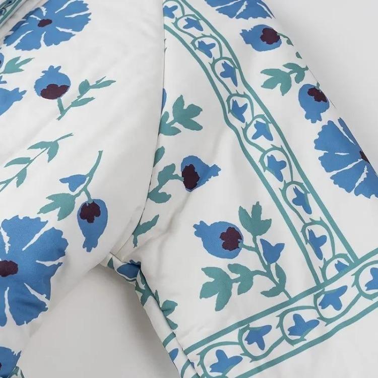 Elegant Women Cotton Jacket Floral Print Belted Coat Autumn Winter Fashion Long Sleeves Single Breasted O Neck Streetwear New Lady Outerwear