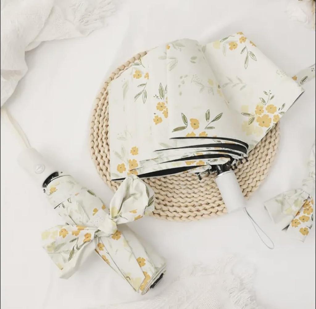 Floral Folding Sun Yellow Floral Cute Folding Automatic Opening and with Storage Umbrella, Umbrella/Rain Umbrella, All-Weather Umbrella, Pattern,