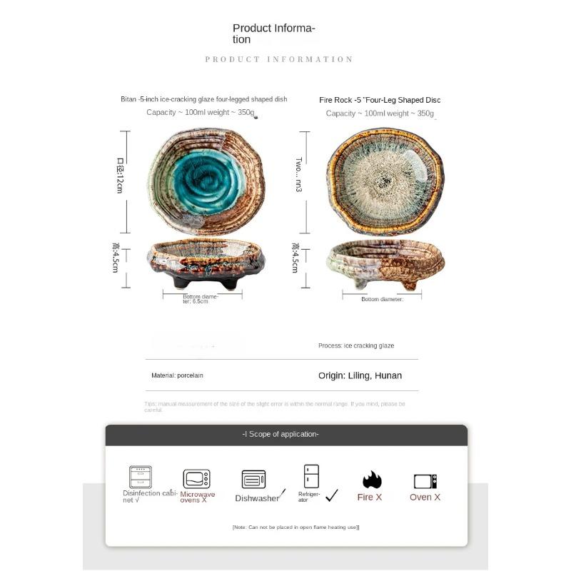 Ceramic Sushi Dish Restaurant Ice Cracked Glaze Molecular Cuisine Tableware Dessert Snack Plate Dipping Sauce Fruit Platter