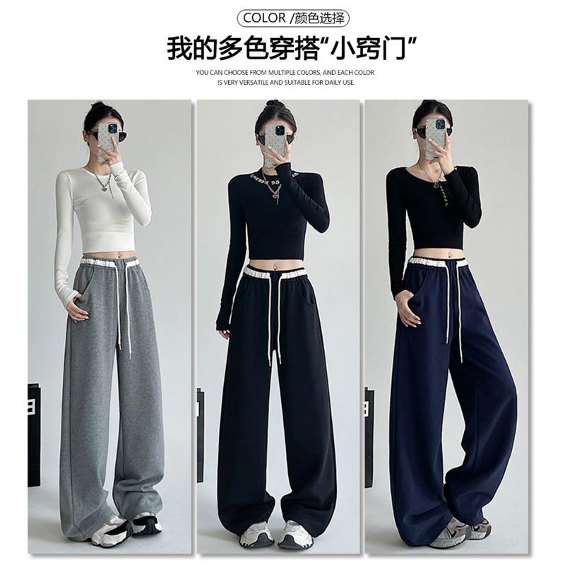 Black sweatpants women's spring and autumn new loose casual sweatpants small drape wide-leg pants
