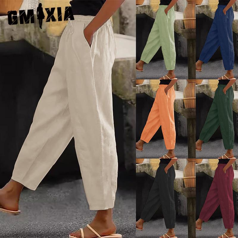 

GMXIA Женские модные повседневные брюки и капри с однотонным принтом S белый