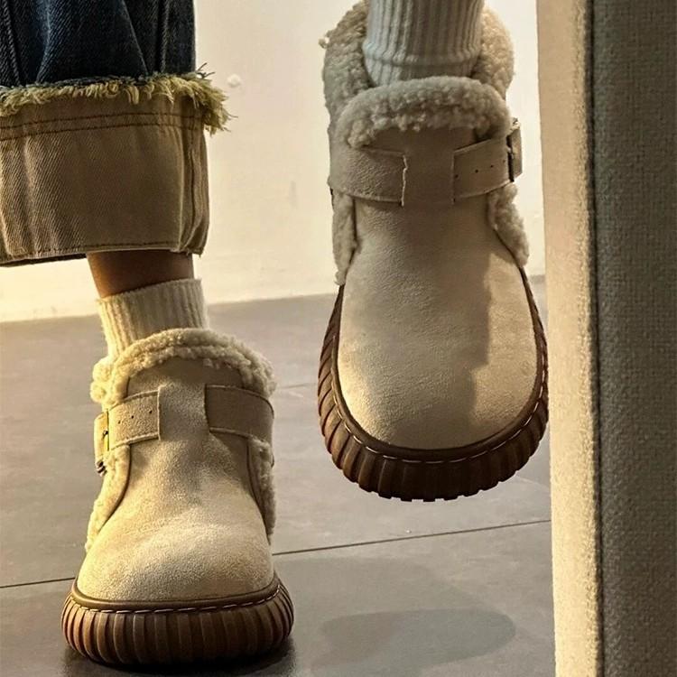 Zhike Snow Boots Children 2025 New Winter Piled Thickened Non-slip Warm Fur Integrated Wool Cotton Shoes Women