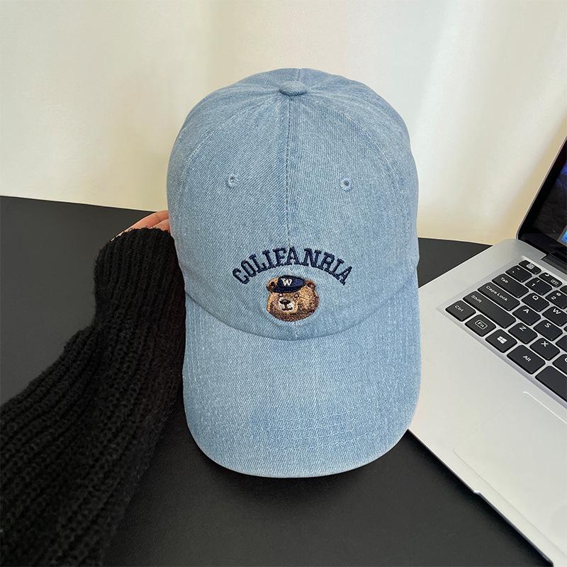 

Washed denim cap women s spring summer wide brim deep top face small visor embroidered letters baseball cap men