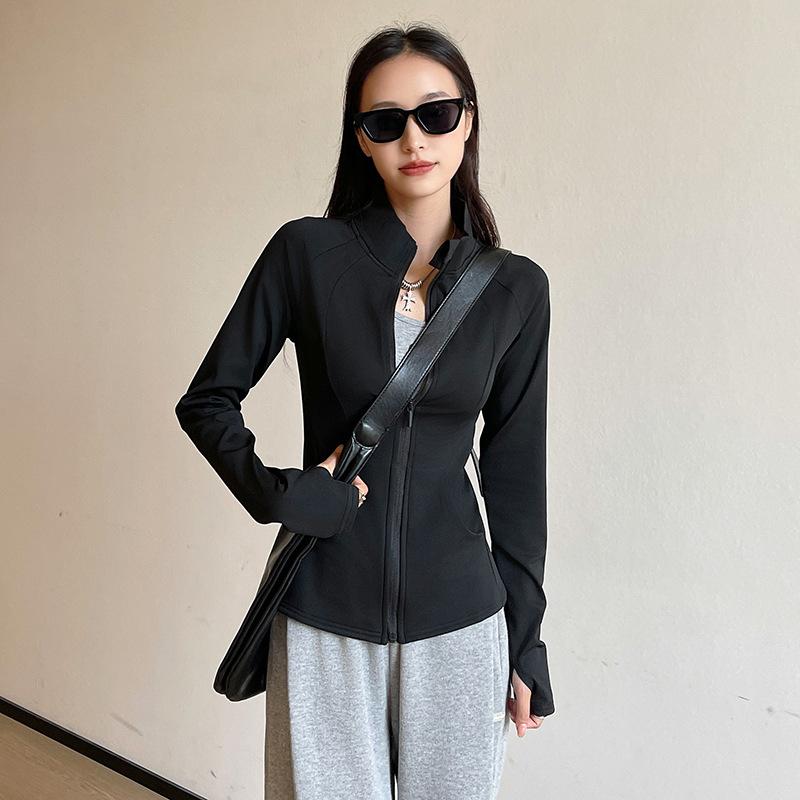 Standing Collar Yoga Coat Women's Casual Sportswear Zipper Slim-fit Plus Fleece Thick Warm Long-sleeved Top