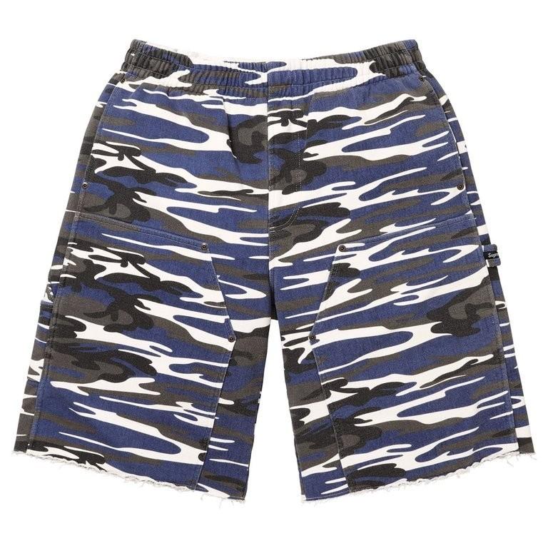 815731 Supreme Double Knee Painter Sweatshort Blue Camo M
