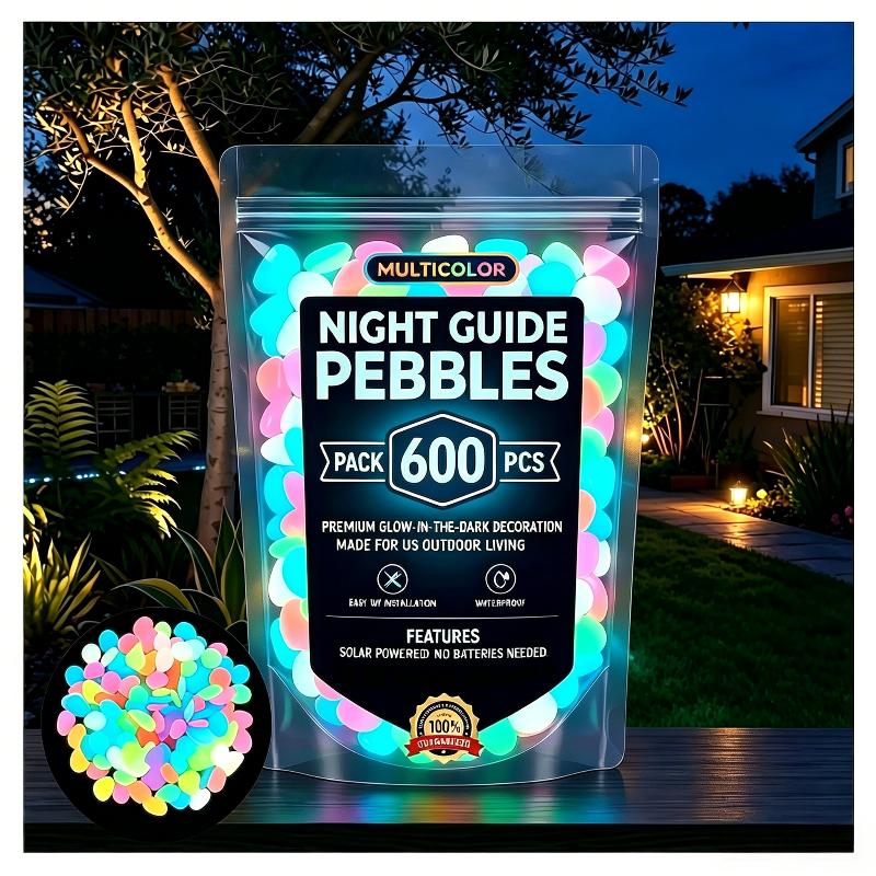 2026 Colorful Glow-in-the-Dark Garden Stones Night Guide Luminous Pebbles Rainbow Glow In The Dark Stepping Rocks Outdoor
