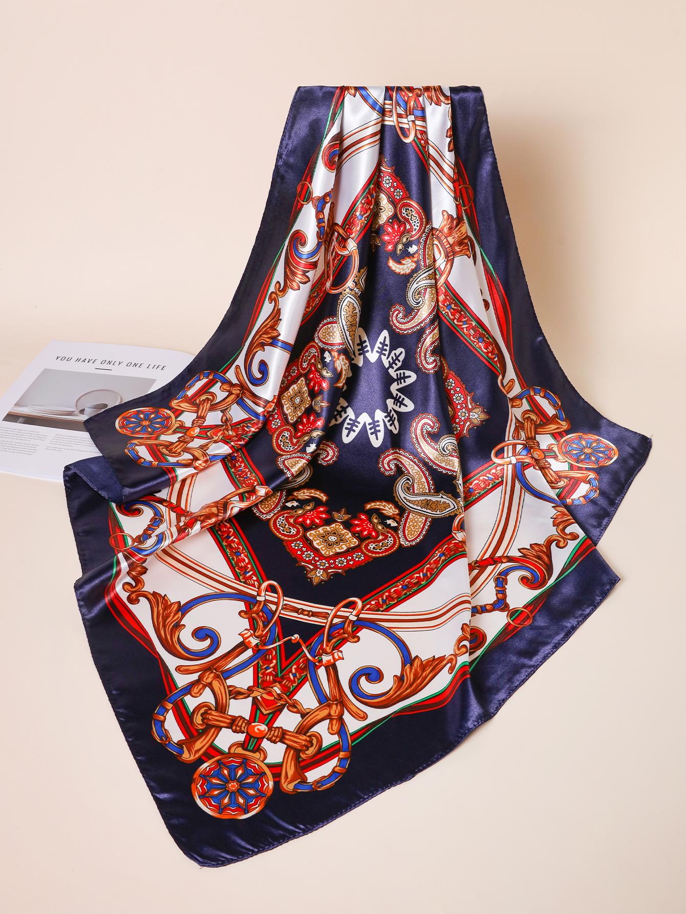 

Print Headband Scarf Women Fashion 90*90Cm Silk Satin Hijab Bandana Neckerhicef Sun Protection Shawl Wrap Headscarf