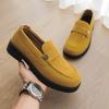 Stylish Yellow Suede Men's Loafers British Style Platform Leather Shoes For Man Comfy Casual Business Shoes Man Chaussures Homme