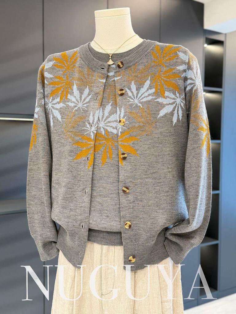 2PCS Thin Knitted Tops Women Printed Cardigan Short Sleeve Knitted T-Shirt Two-piece Round Neck Knitted Cardigan Jacket T-Shirt