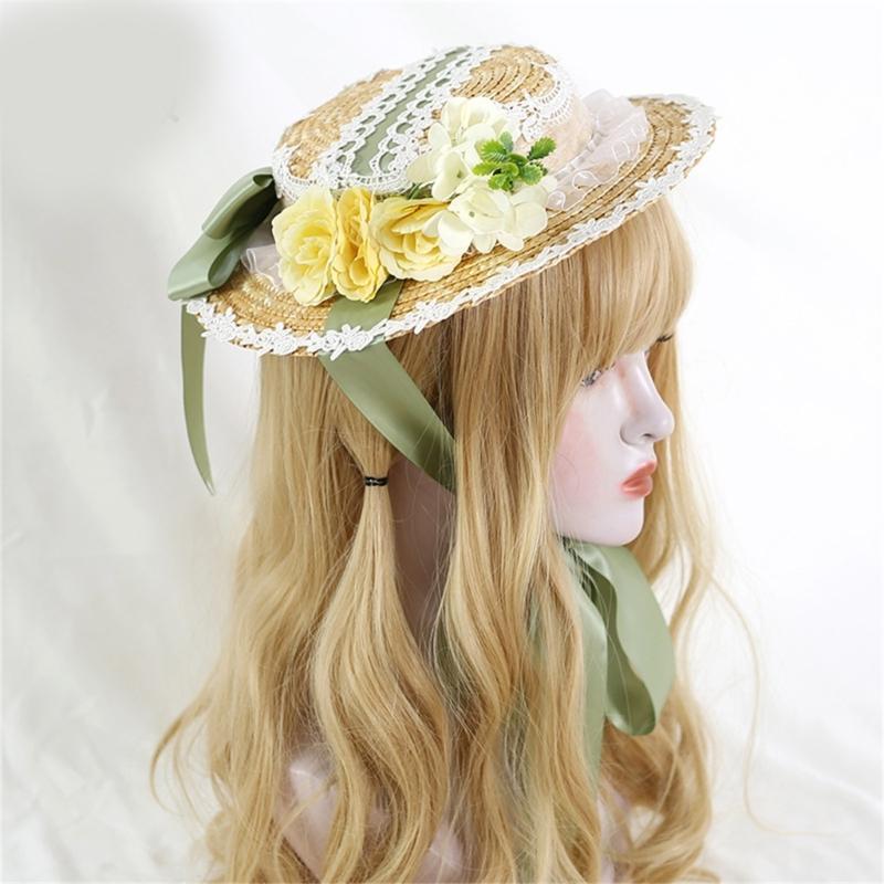 Elegant Bonnet Flower Lace SunHat Breathable Hat Summer Tea Party Holiday Vacation Decors Western Vintage Hat