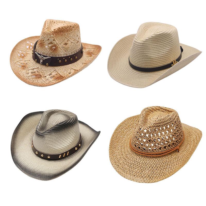 Cowboy Straw Hat With Wide Brim For Summer Outdoor Sunshade And Casual Wear