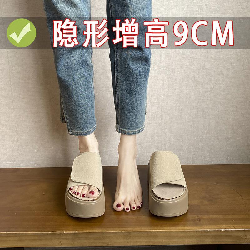 

9CM inner height increase thick sole small sandals women summer wear new Velcro small size 33 outside wear 33 абрикосовий