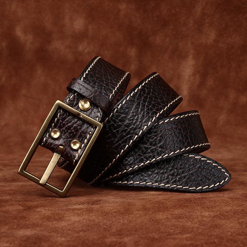 Thickened Retro Embossed Trend Versatile Leather Belt Men'S First Layer Cowhide Bison Leather Pattern Jeans Belt Men'S