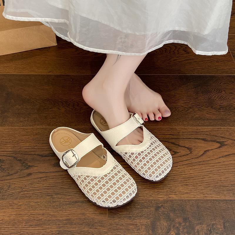 Fashion CRLAYDK Fashion Mule for Women Mesh Hollow Out Backless Slip On Casual Ladies Loafers Walking Dressy Slides Buckle Flats Shoes