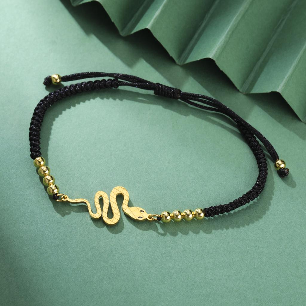 Lucktune Snake Charm Bracelet Stainless Steel Animal Shape Women's Hand Bracelet Adjustable Handmade Rope Jewelry Party Gift